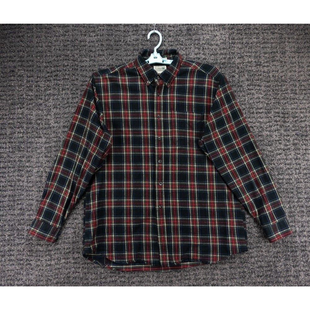 LL Bean Shirt Mens Large Blue Green Red Scotch Plaid Flannel Casual Outdoor